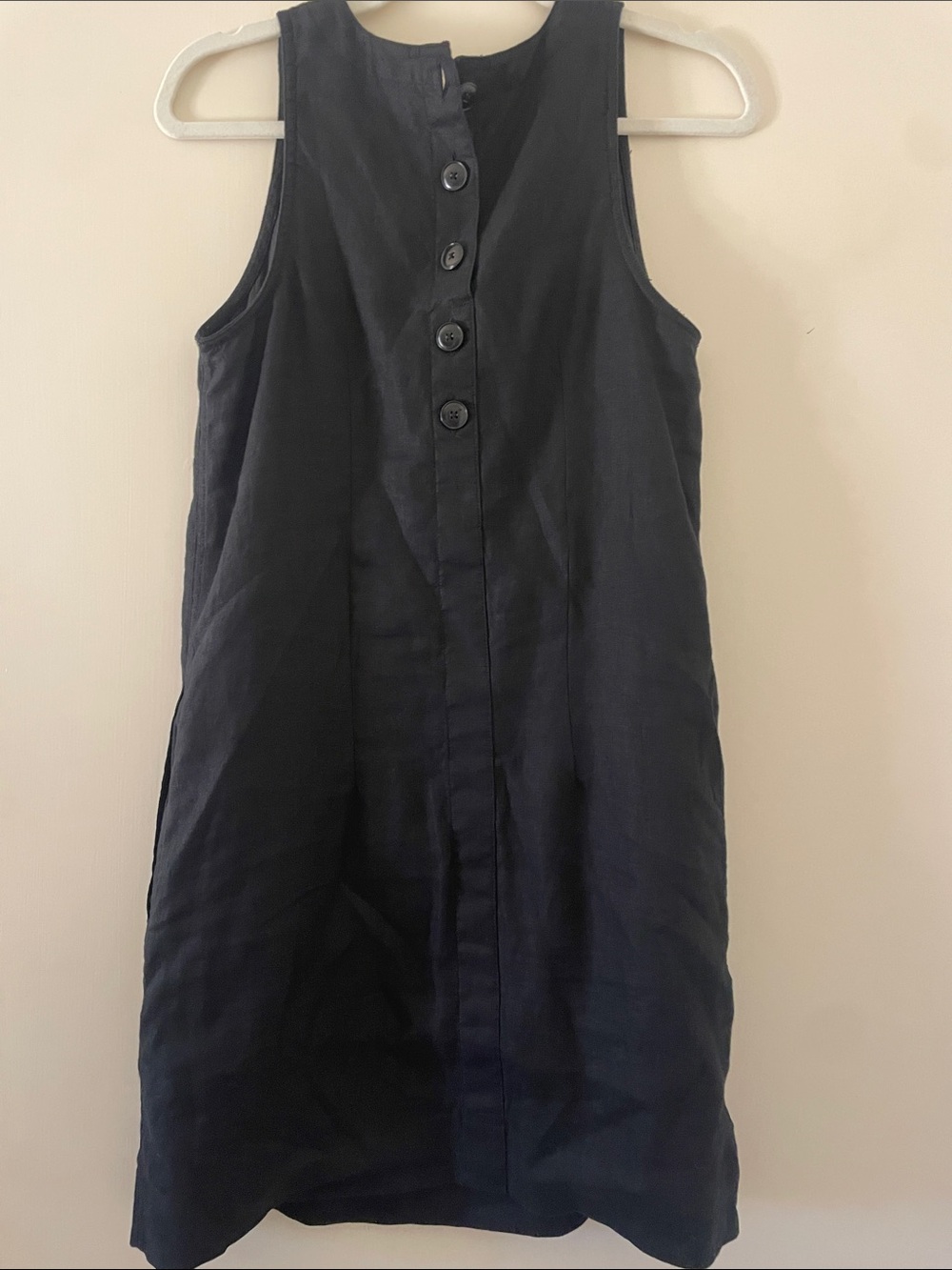 J. Crew linen Sleeveless Black Button-back Shift Dress xs